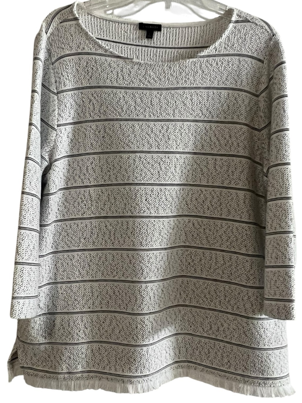 Talbots Striped Fringe Hem Sweater